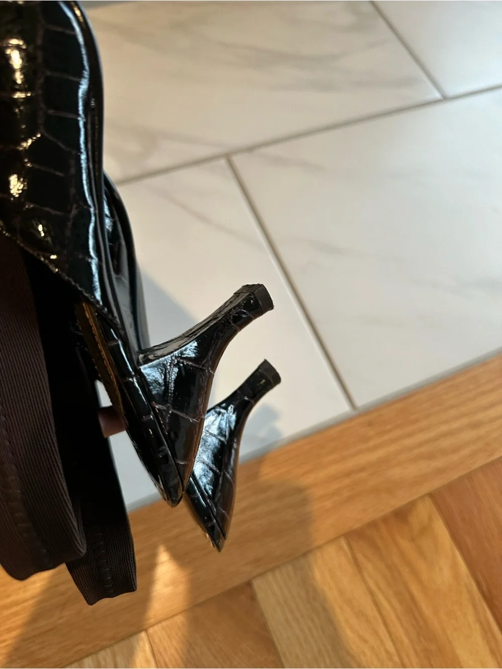 J. Renee Black Mock Croc Embossed Slingback Kitten Heels Mules